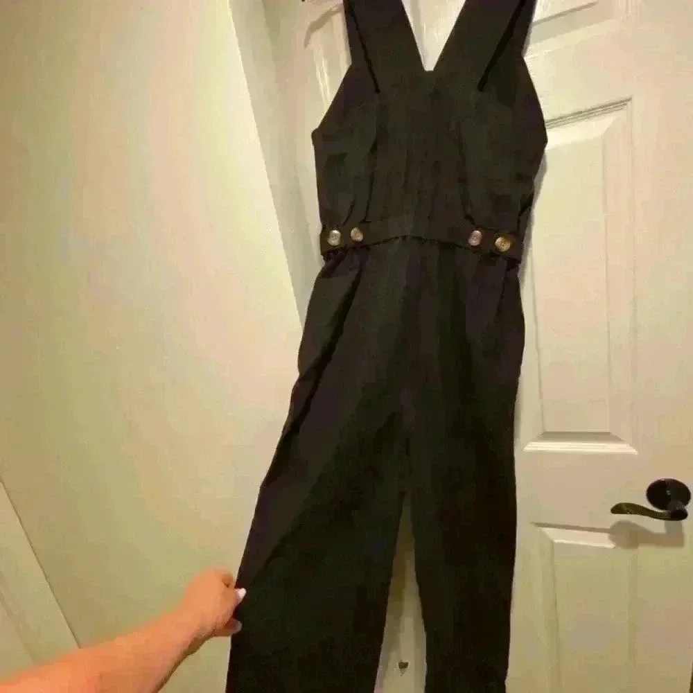 Everlane Women's Jumpsuit Fatigue Sleeveless Black Cotton Pockets size 4